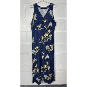 Paradise Found Maxi Button Down Tank Sundress Hawaii Bamboo Paradise Navy Large